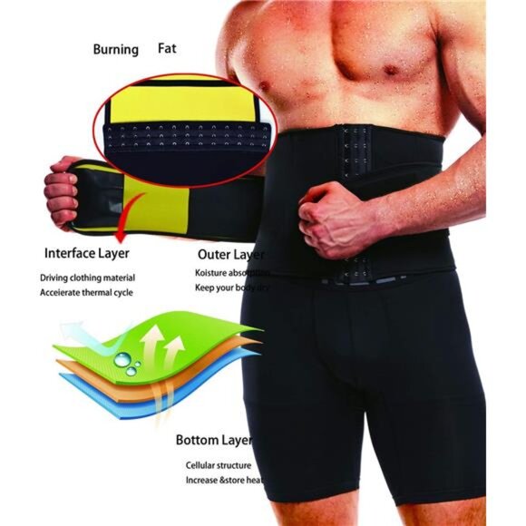 Waist Trainer for Men Sweat Belt - Sauna Trimmer Stomach Wraps Workout Band - Picture 5 of 7